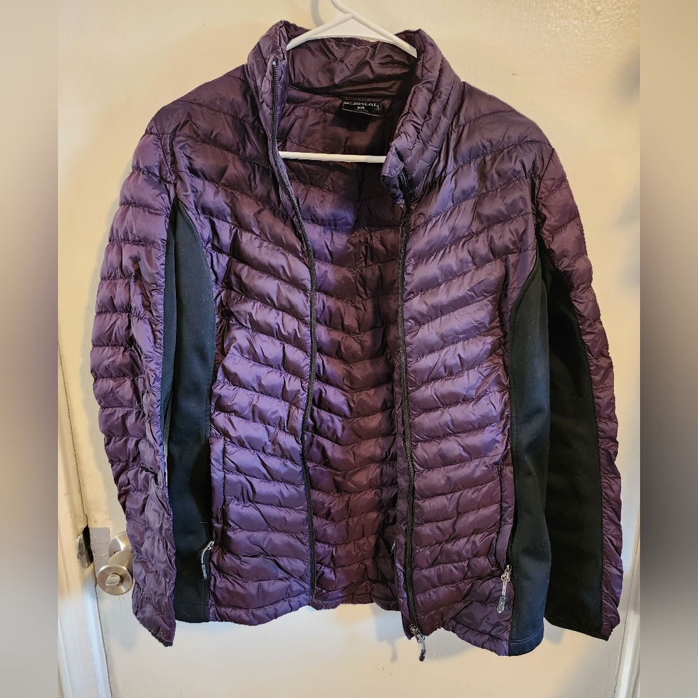 32 Heat Womens Purple Puffer Jacket with Black Accents - Long Sleeve Zip Puffer
